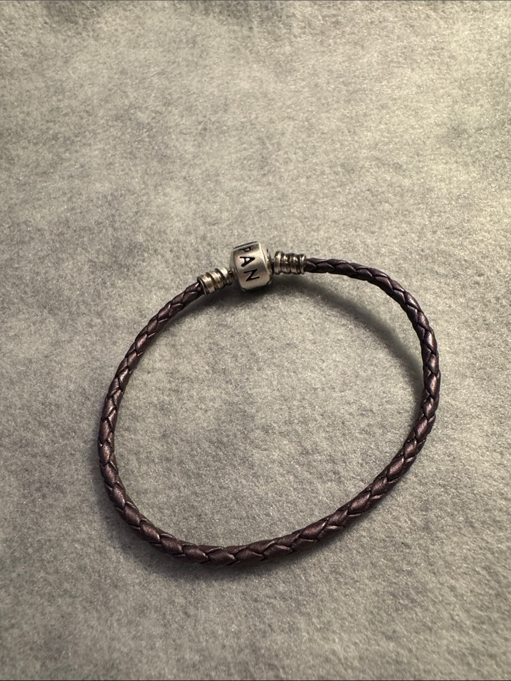 Pandora Braided Leather Bracelet with Silver clasp.